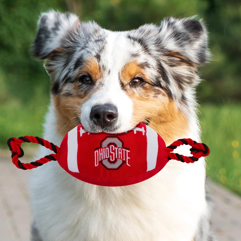 Pets First NCAA Ohio State Buckeyes Football Dog Toy, Tough Quality Nylon Materials, Strong Pull Ropes, Inner Squeaker, Collegiate Team Color (OH-3121) - Image 2